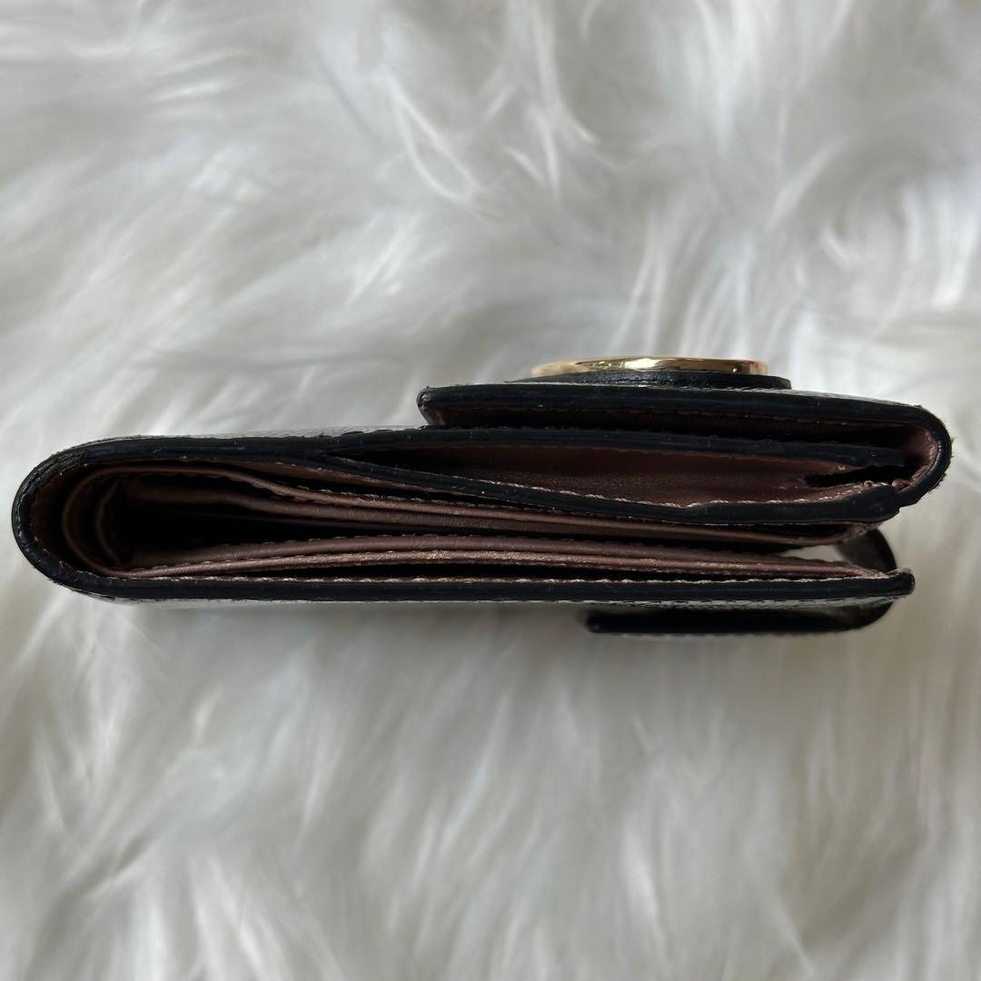 美品✨GUCCI 二つ折り財布　ダブルホック ブラック レザー ハート