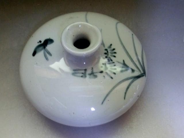 油壷■染付唐草鳥紋油壺 花器 砂高台 古玩 唐物 古美術 時代物 骨董品■