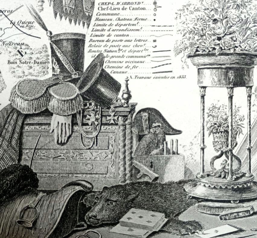 額装品　西洋古地図　1856年　 Levasseur 「パリ全図」美品