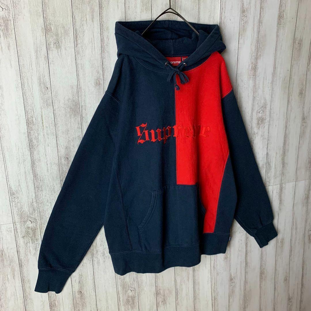 【入手困難モデル】シュプリーム☆ビッグ刺繍ロゴ入りバイカラーパーカー/943.