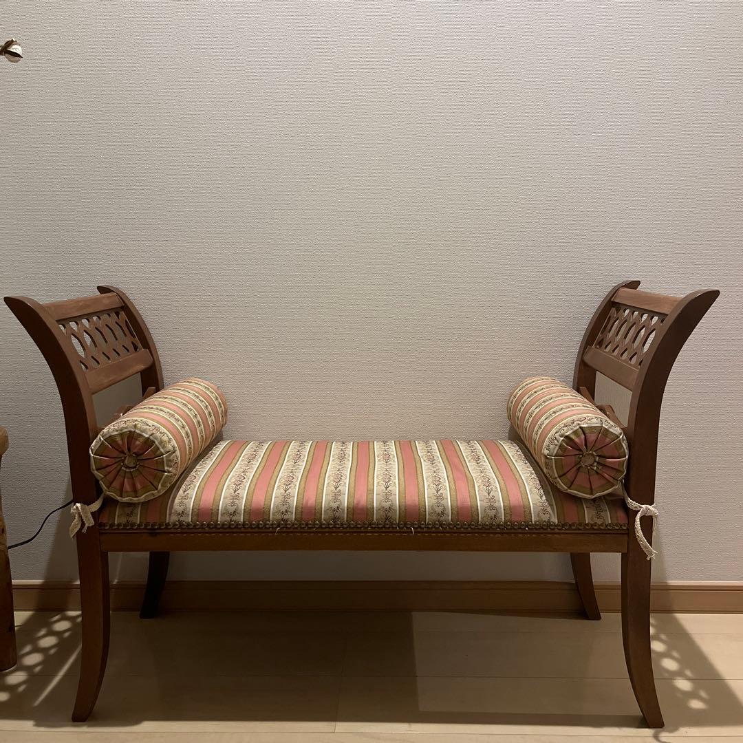 イタリア製 2シートベンチソファー(ピンクストライプ)