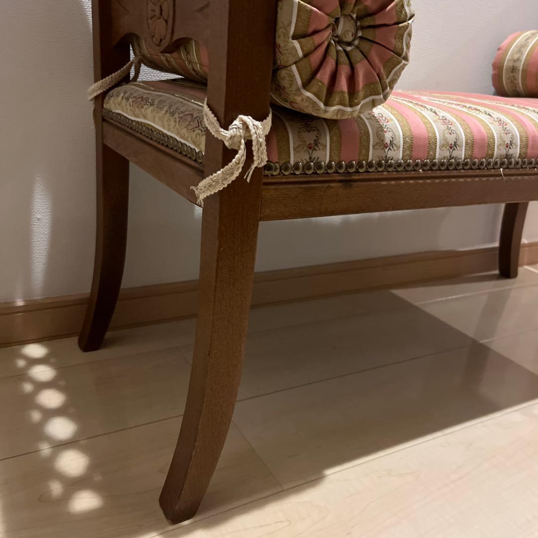 イタリア製 2シートベンチソファー(ピンクストライプ)