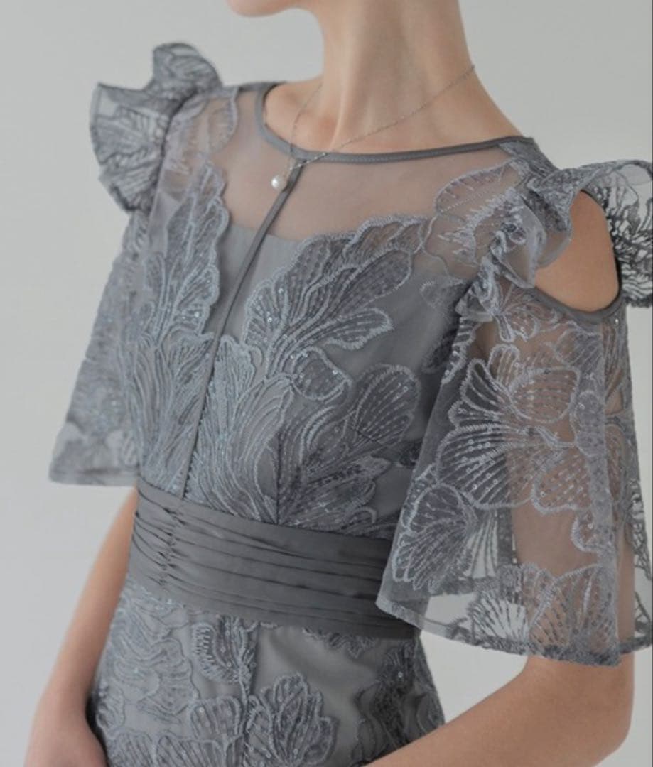 Leja グレー レース フリル袖 パーティードレス Mサイズ