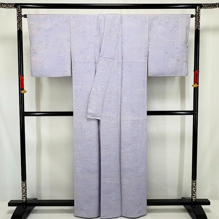 ゆりのはな　色無地　唐織　地紋　辻が花　ちりめん　ボカシ　薄紫色　正絹　A904