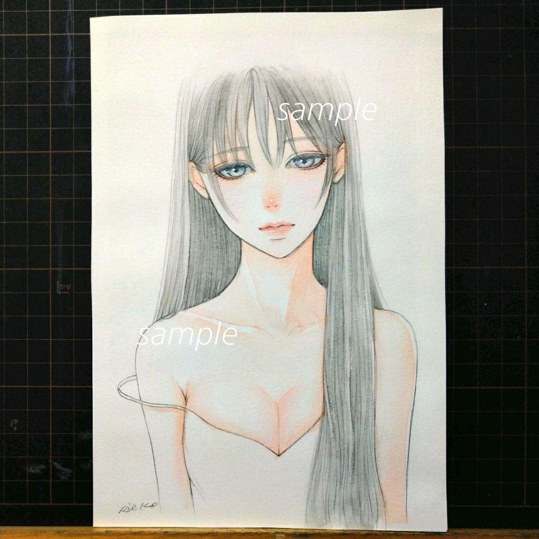 ポストカードプリント 手描きイラスト　美人画　オリジナル