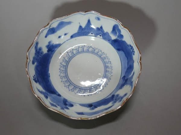 古伊万里　染付　花唐草　五弁花　膾皿 中皿　藍柿右衛門　江戸中期　輪花 2144