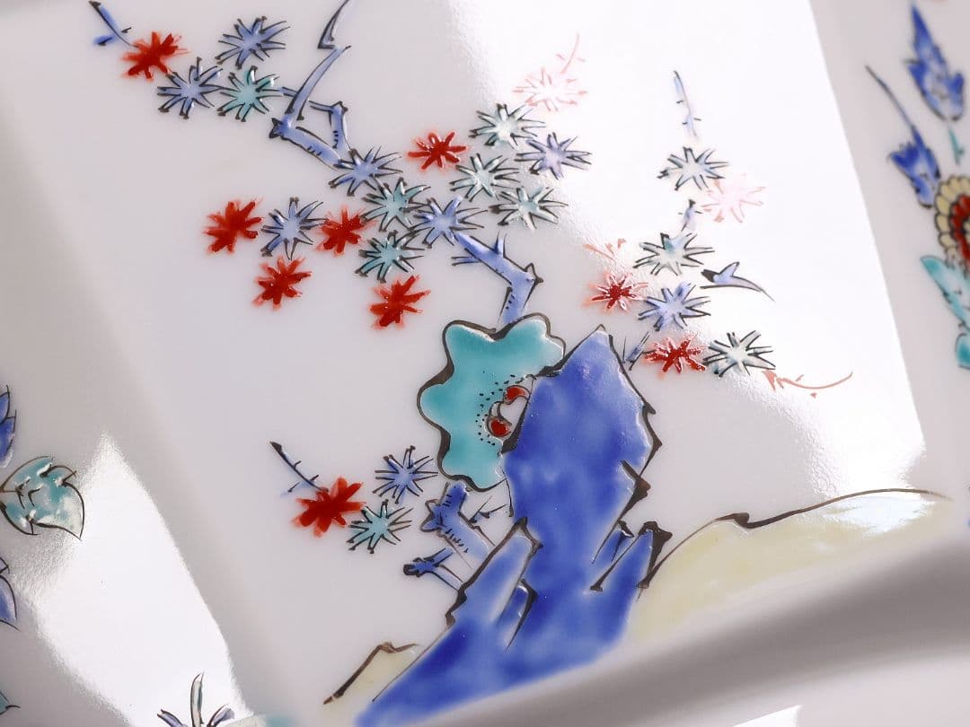 十二代 酒井田柿右衛門 錦 草花紋 八角 菓子器 鉢 共箱【MA683】