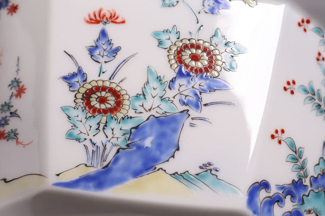 十二代 酒井田柿右衛門 錦 草花紋 八角 菓子器 鉢 共箱【MA683】