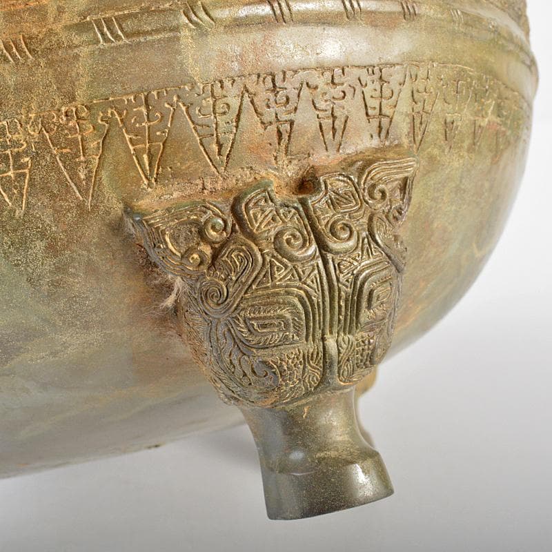 中国　古銅青銅　饕餮文　三足大香炉　在銘　D　R5234B