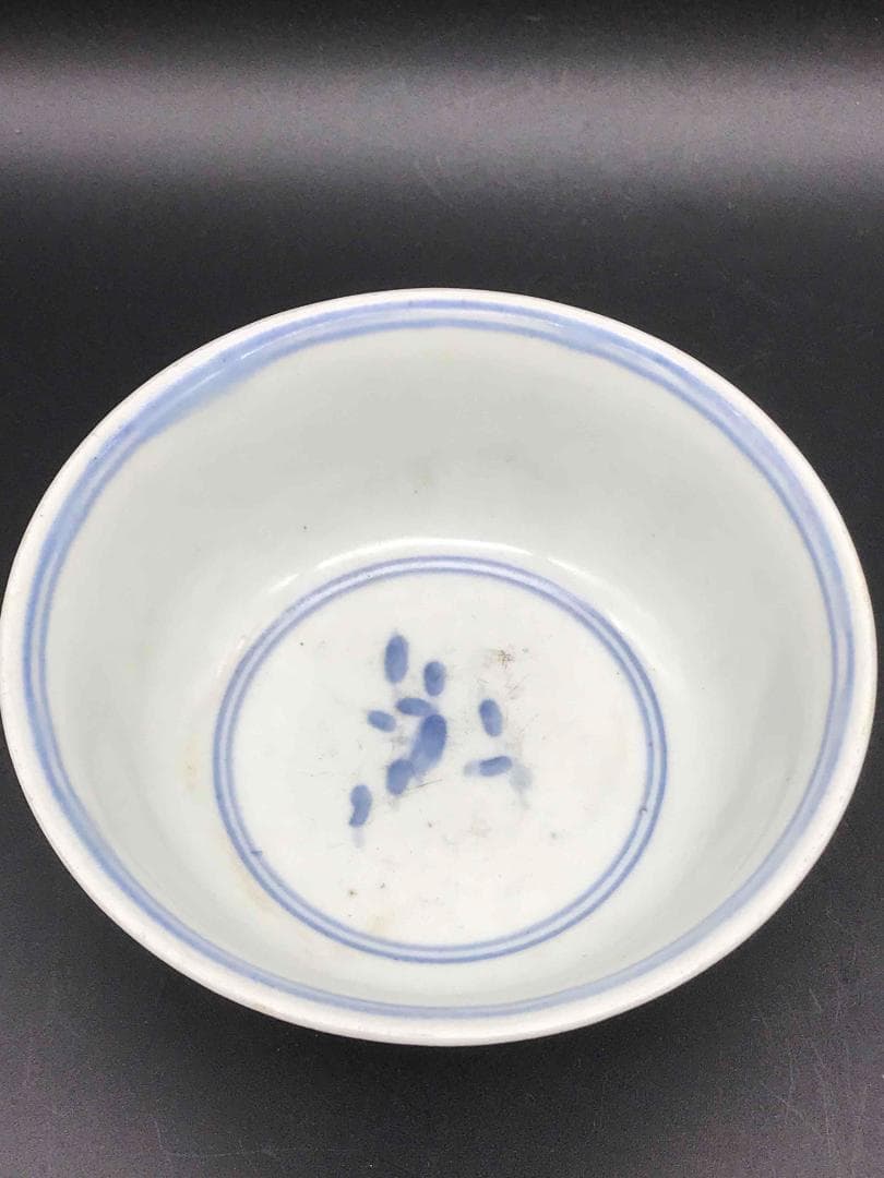 中国古美術　明天啓時代　【天啓年製】在銘　青花人物紋茶碗　古染付(D-34)