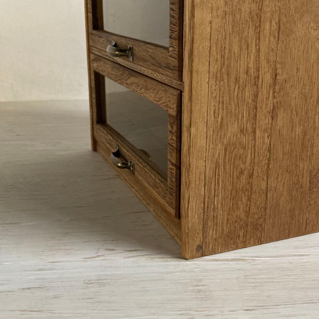 古い木製ガラスケース 引き出し付き 卓上 ショーケース 小物入れ 糸ケース