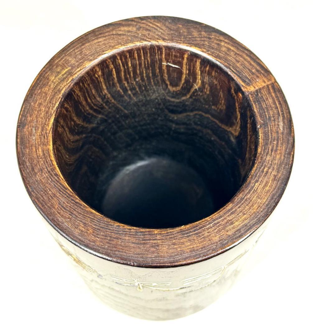 黄花梨 一中禅師書 手彫り達磨大師禅語 筆立 ペン立て 文房具 WWWT036