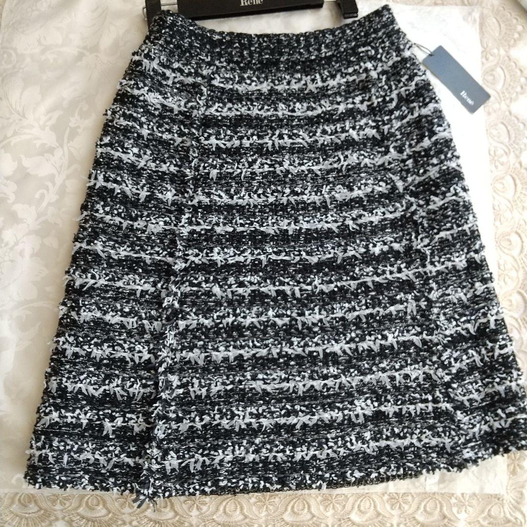 ルネ 黒と白のツイード風 ニットスカート