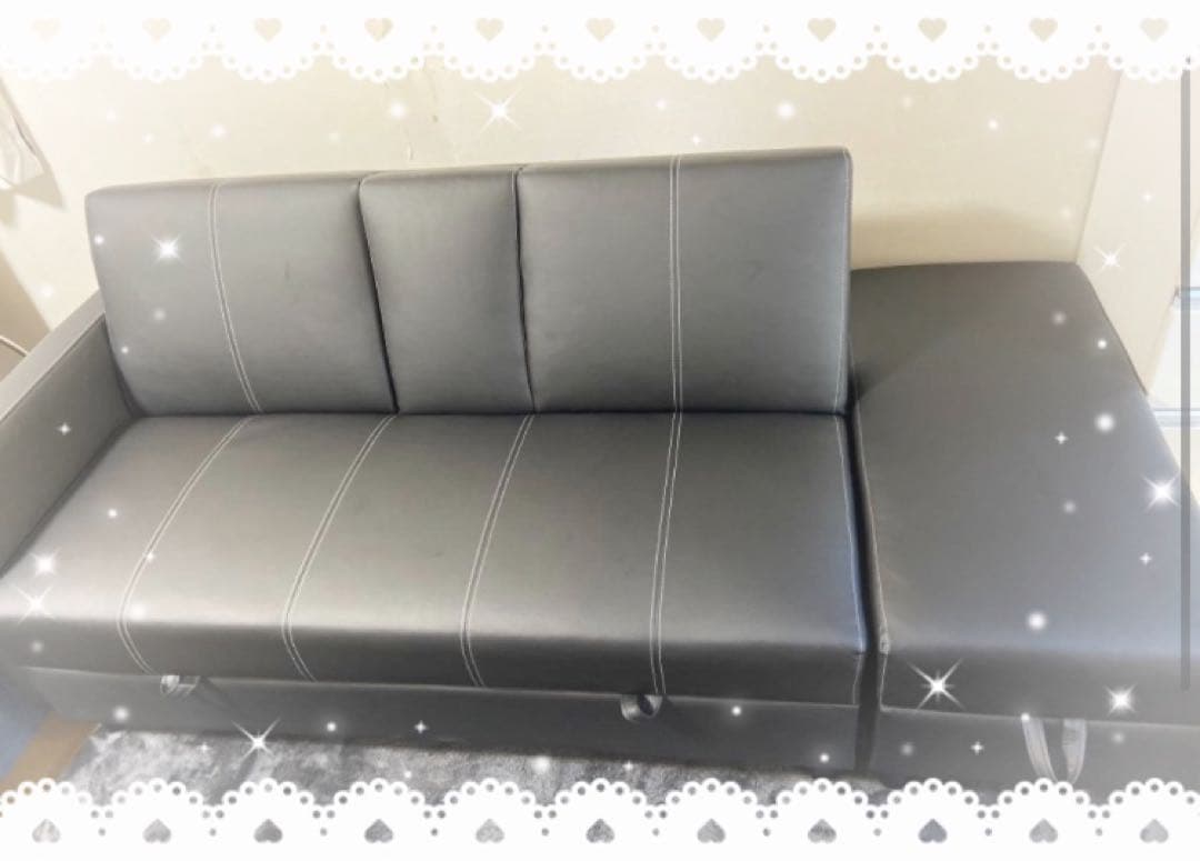 ソファ　ソファー　多機能　ソファセット　リビングソファ　ブラック　レザー