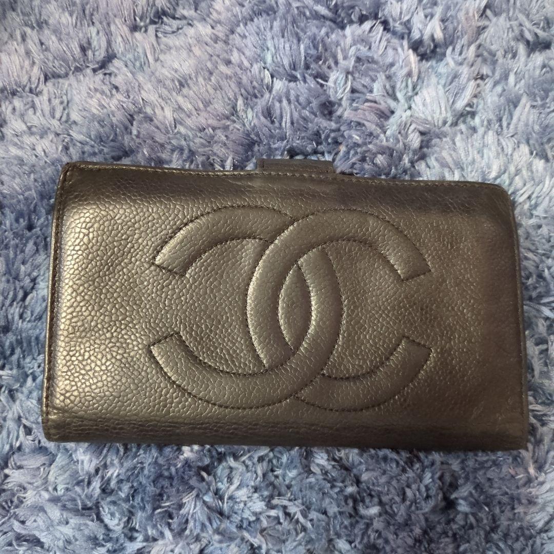 年末セール中❤正規品CHANEL 二つ折り財布 ダークグレー レザー