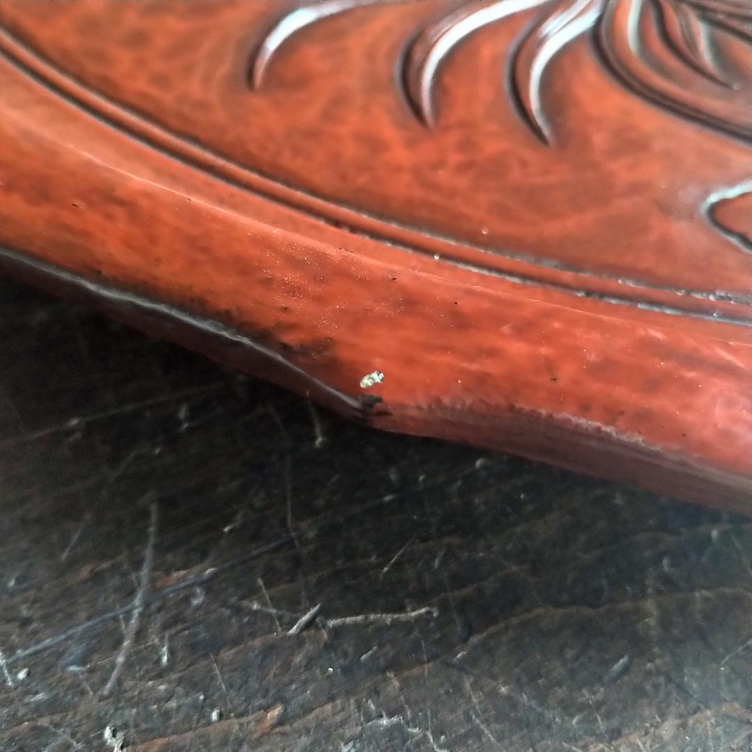 最高級 鎌倉彫　48㎝ 超大型 15寸 博古堂　鳳凰・古鏡モチーフ　丸盆・丸皿