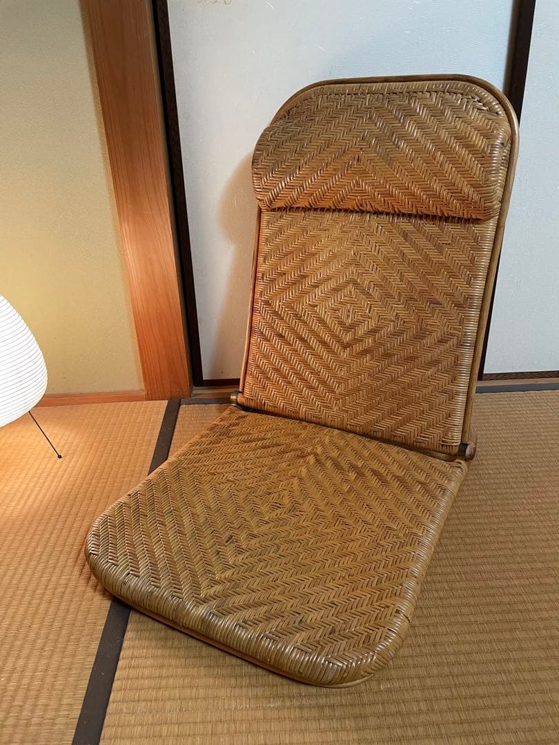 折りたたみ座椅子ラタン在庫2有りハイバックチェア　高60㎝、座面奥行49、横48