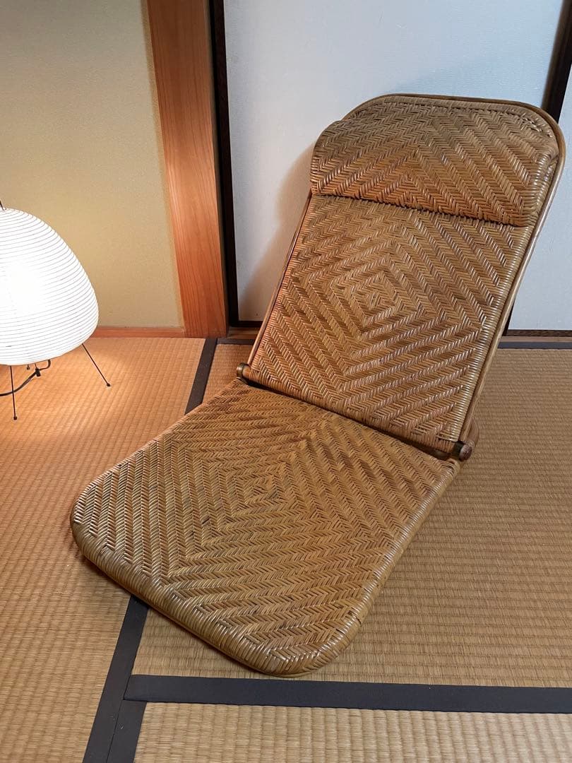 折りたたみ座椅子ラタン在庫2有りハイバックチェア　高60㎝、座面奥行49、横48