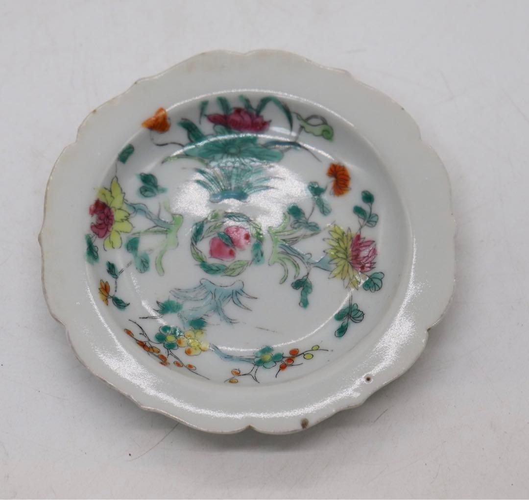 中国　清時代　粉彩花卉紋　花口小皿4点　送料込み0627
