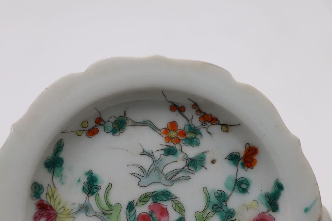 中国　清時代　粉彩花卉紋　花口小皿4点　送料込み0627