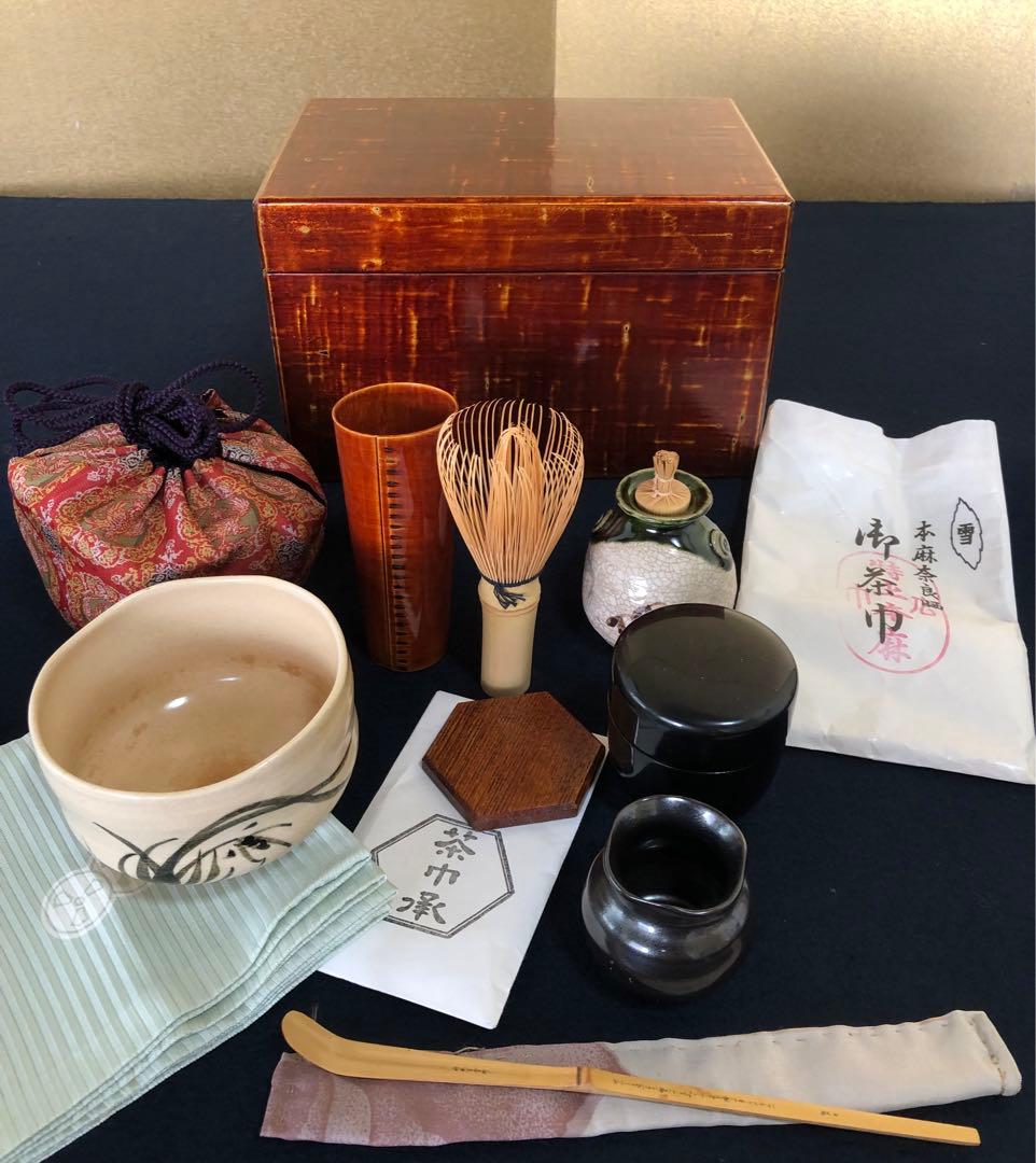 ‼️割引《R》茶道具 茶箱 お茶道具9点 帛紗 仕覆付　250731F3