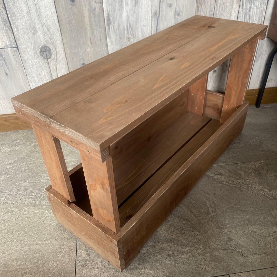 ブラウン　大容量　棚付き　ウッド　ワイドプランター　ハンドメイド