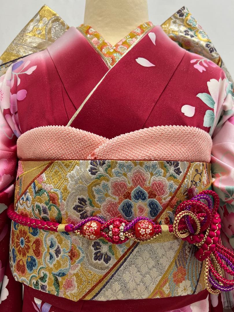 振り袖　フルセット　長襦袢付　赤　成人式　刺繍入り　銀通し　670