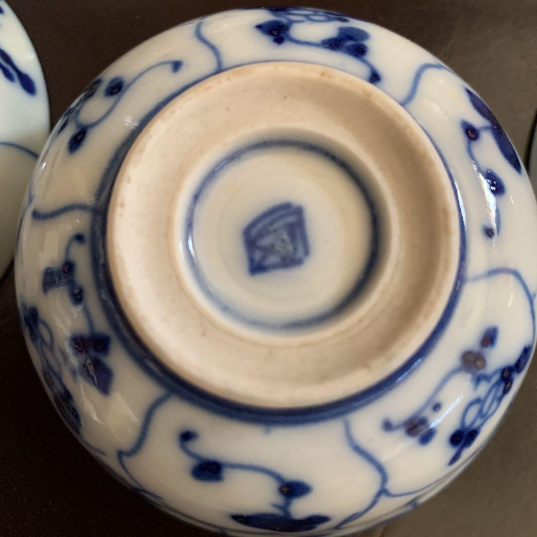 お値下げ☆時代物　唐物煎茶椀　5個なずな柄