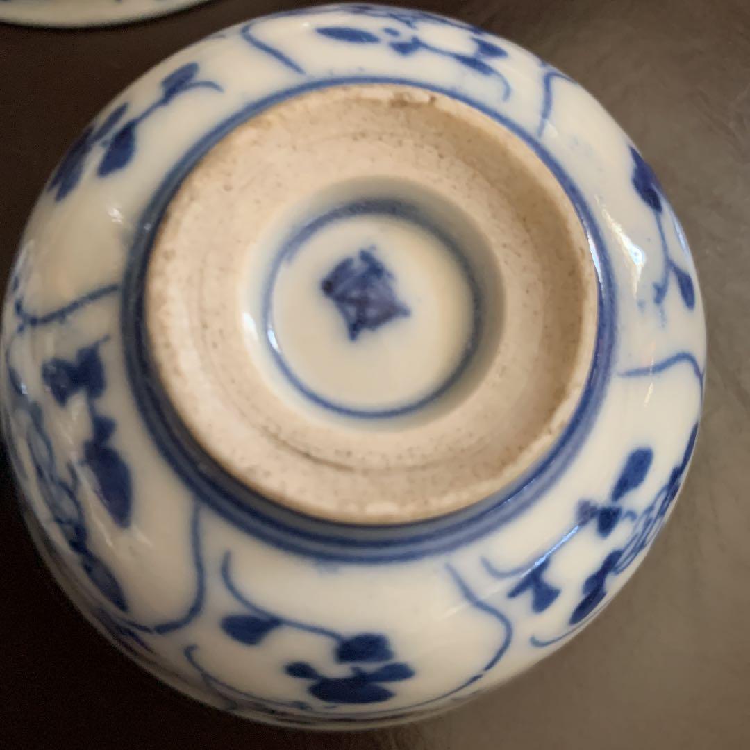 お値下げ☆時代物　唐物煎茶椀　5個なずな柄