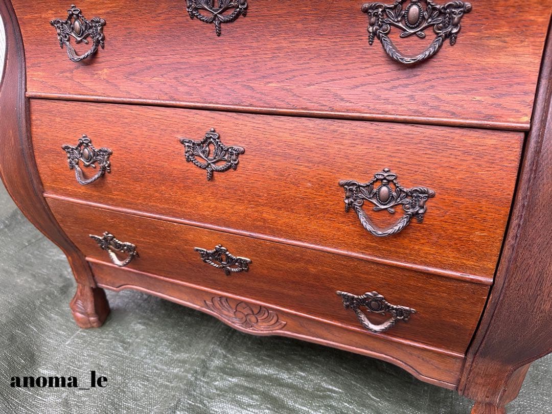 5007【チェスト】コモードチェスト　オーク　ボール＆クロウ　アンティーク