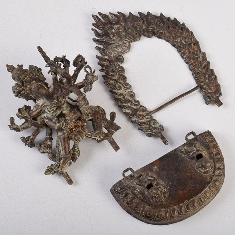 中国　古銅　チベット仏　歓喜仏　仏像　時代箱付　D　R9110