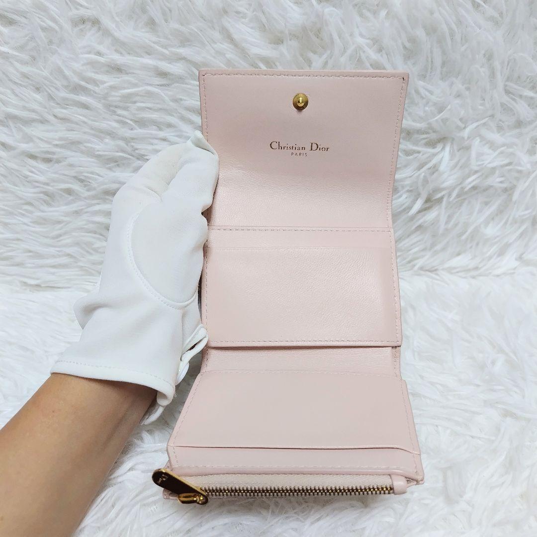 レア美品✨ディオール◇パールカロ三つ折り財布　カナージュゴールド金具ペールピンク