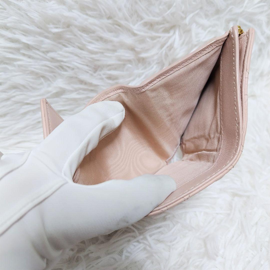 レア美品✨ディオール◇パールカロ三つ折り財布　カナージュゴールド金具ペールピンク