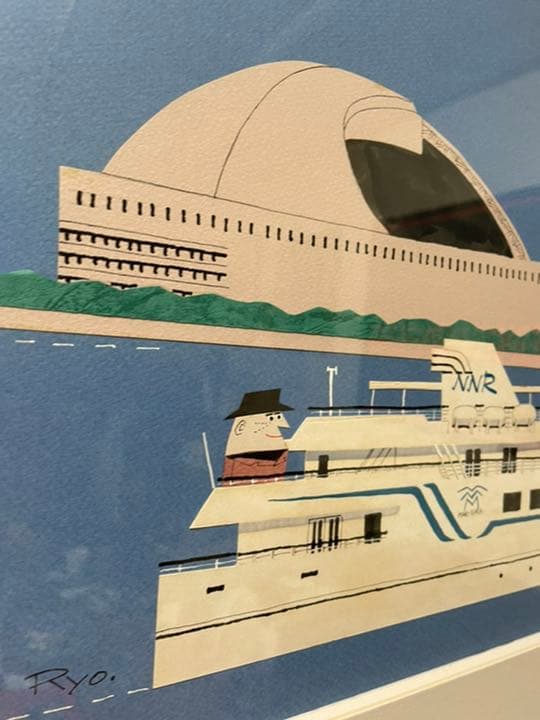 真作保証　柳原良平　オリジナル切り絵　シーサイドももち