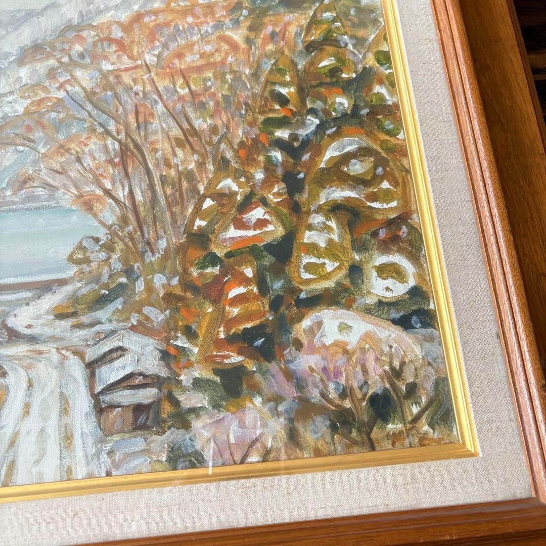 児島輝郎「雪の降る朝」油彩 F8 父:児島善三郎 写実画壇会員 油絵　B