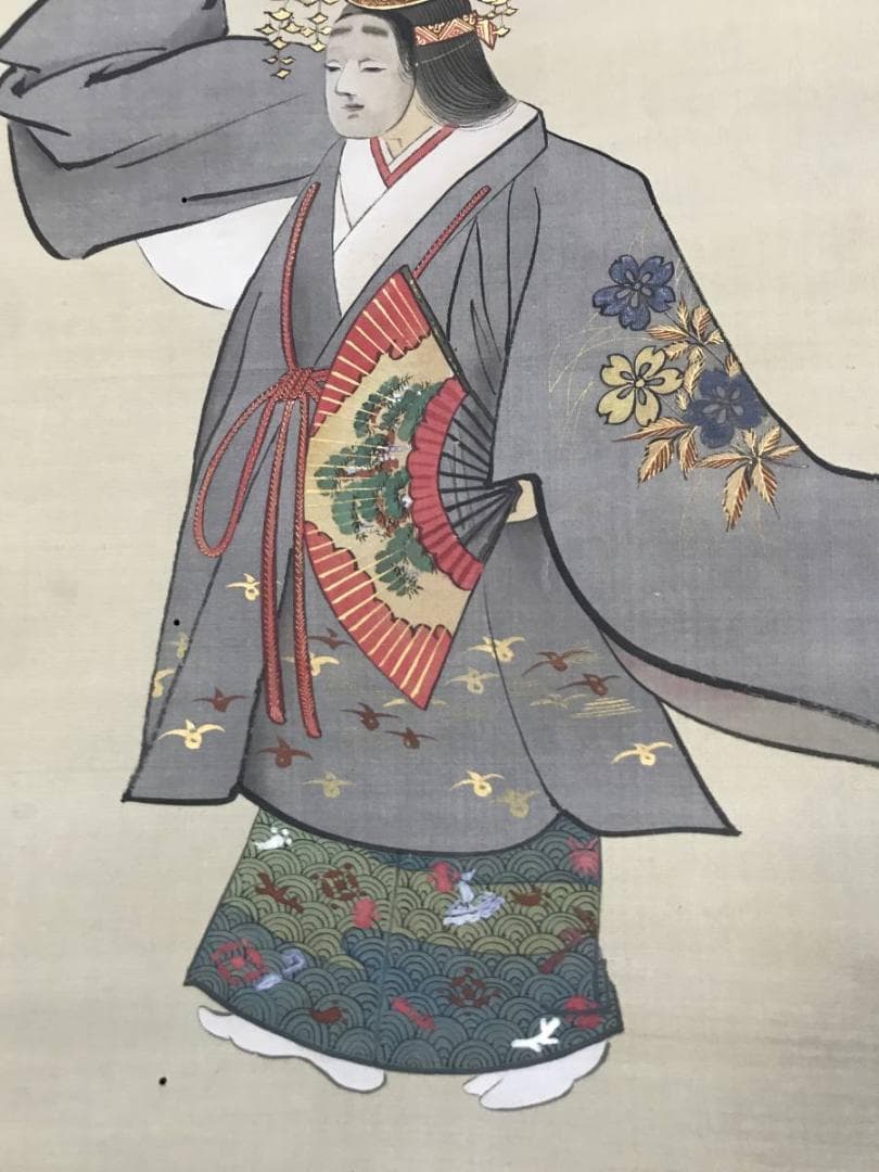 【真作】川端玉章/能図/美人画/掛軸/名家伝来/AB-891