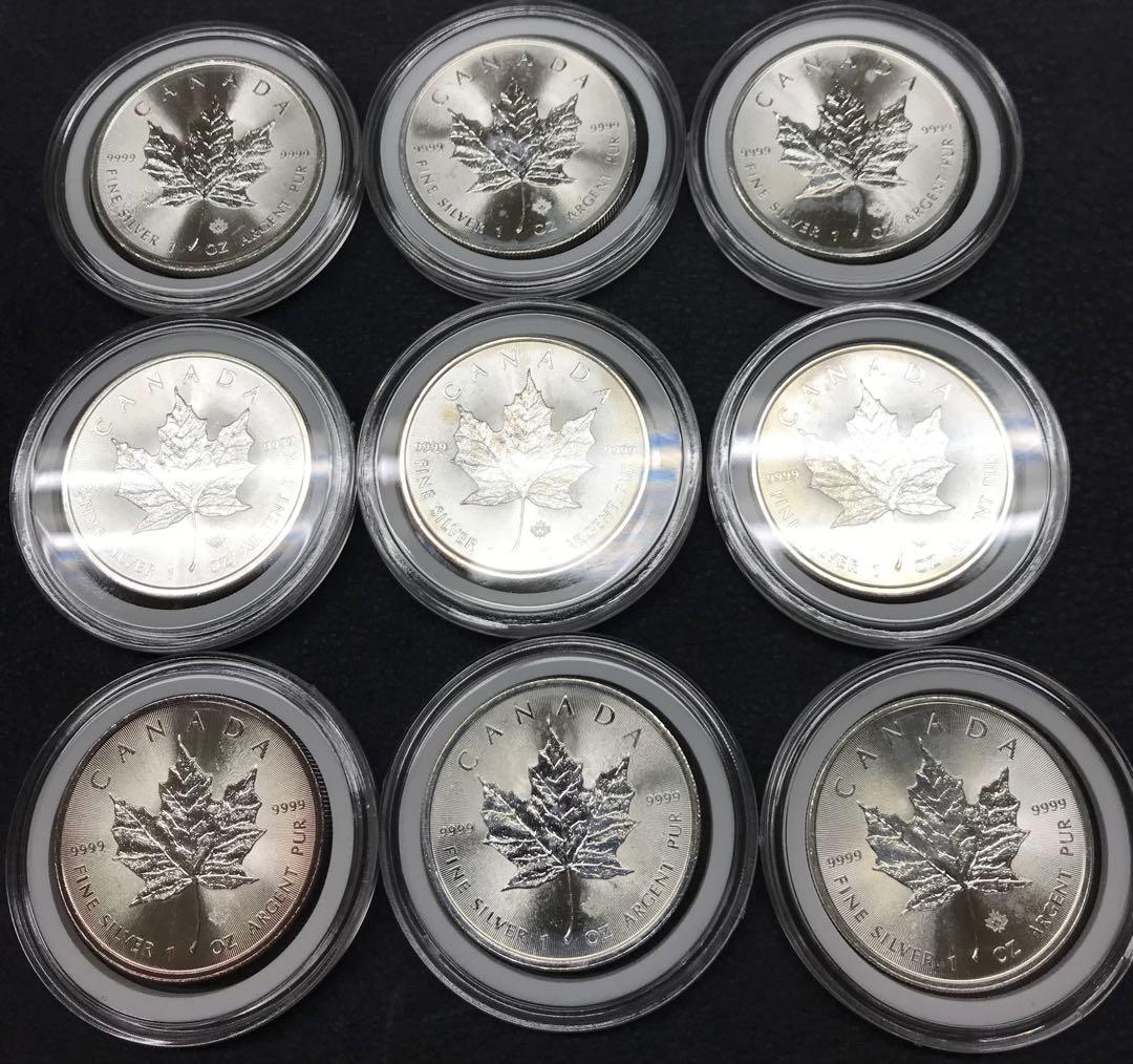 J007　カナダ　メイプルリーフ銀貨　９枚