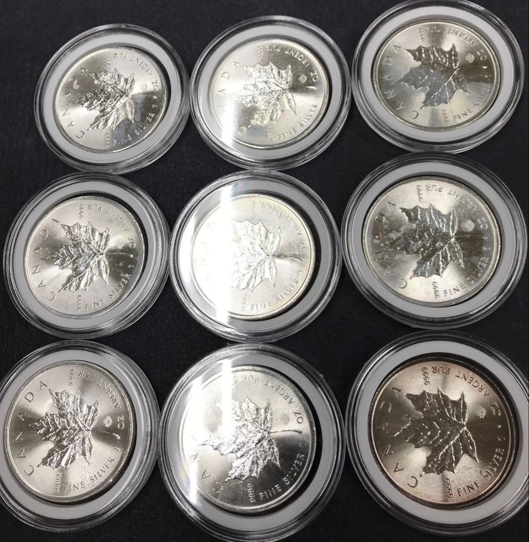 J007　カナダ　メイプルリーフ銀貨　９枚
