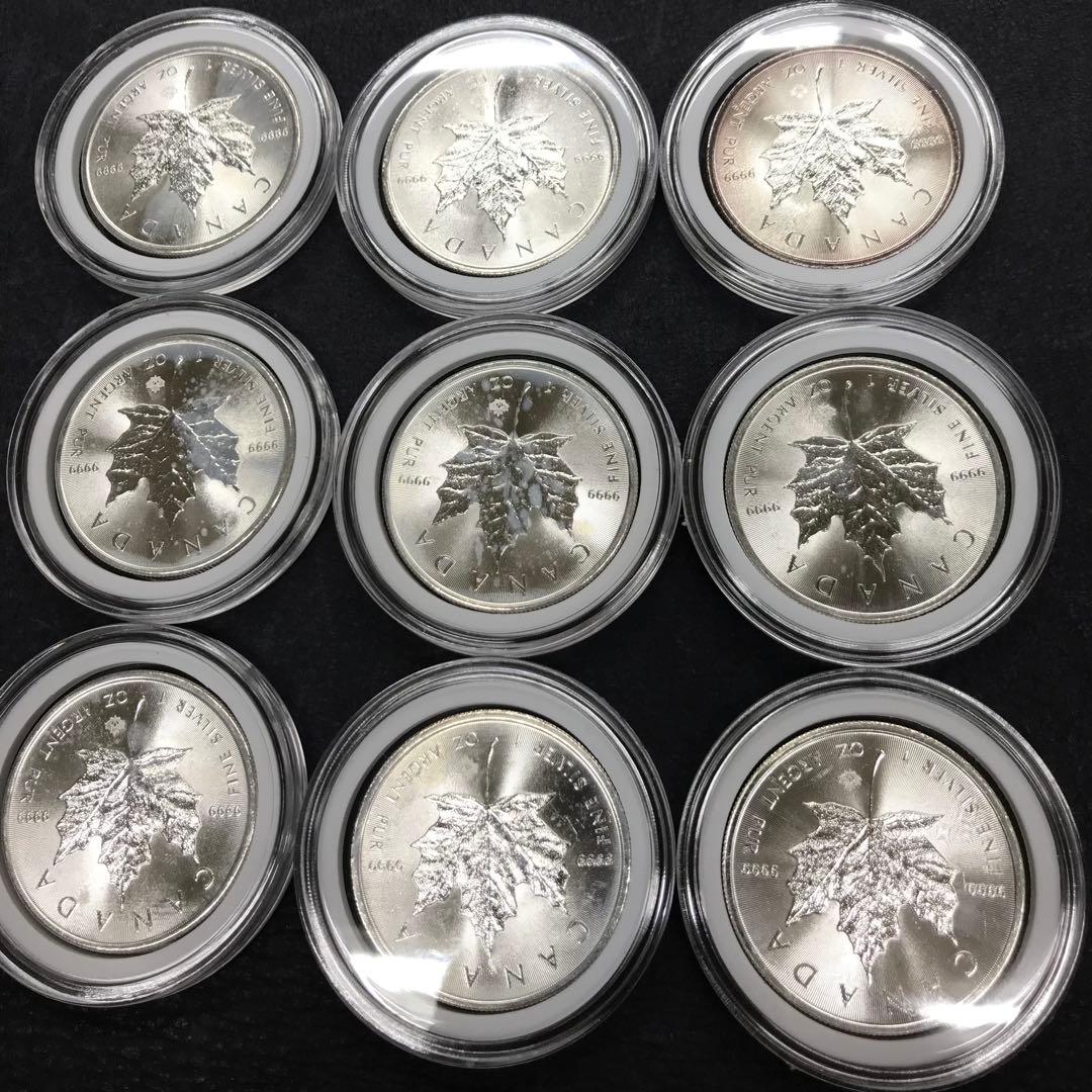 J007　カナダ　メイプルリーフ銀貨　９枚