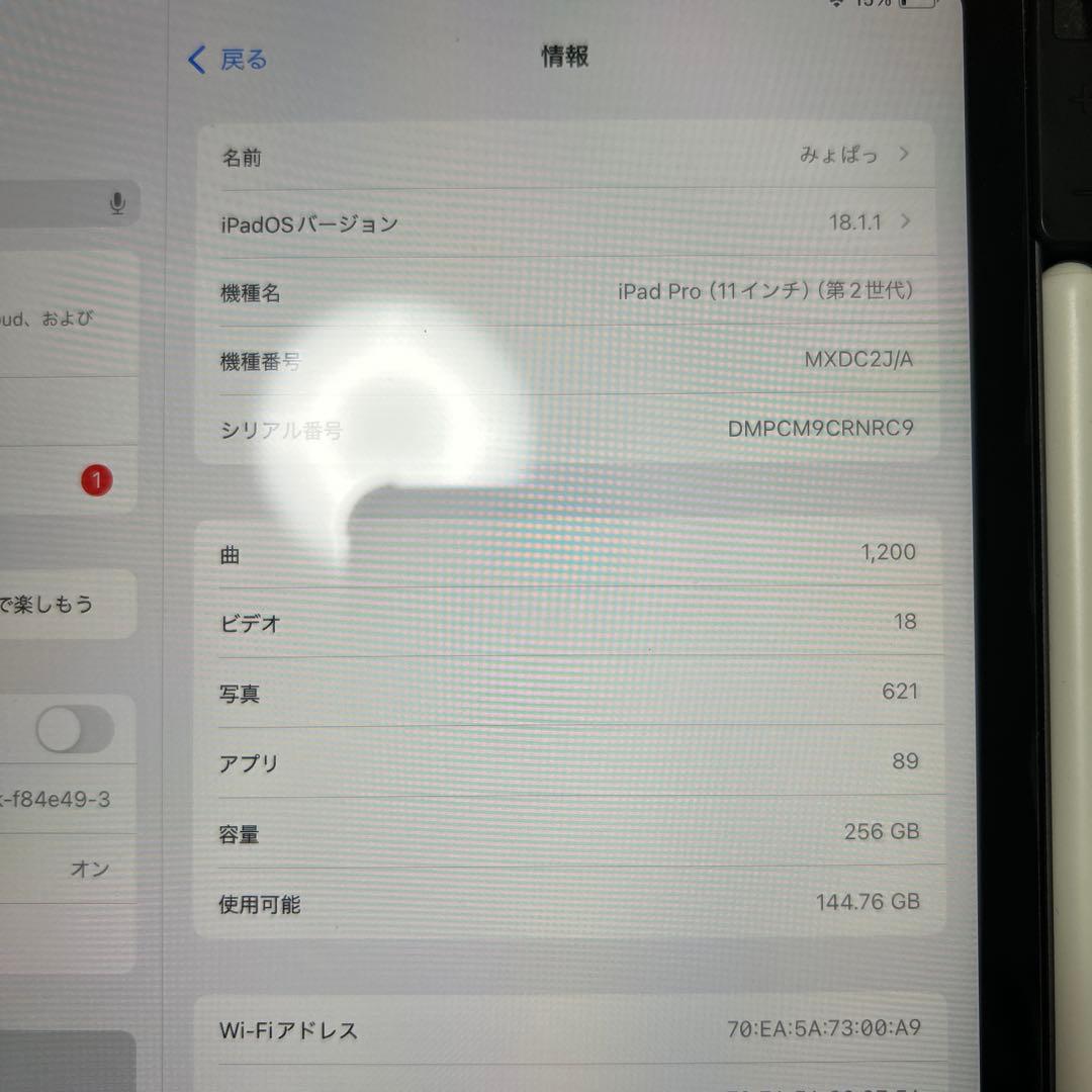iPad Pro 11インチ 第2世代　256GB 96% ペンシル付き