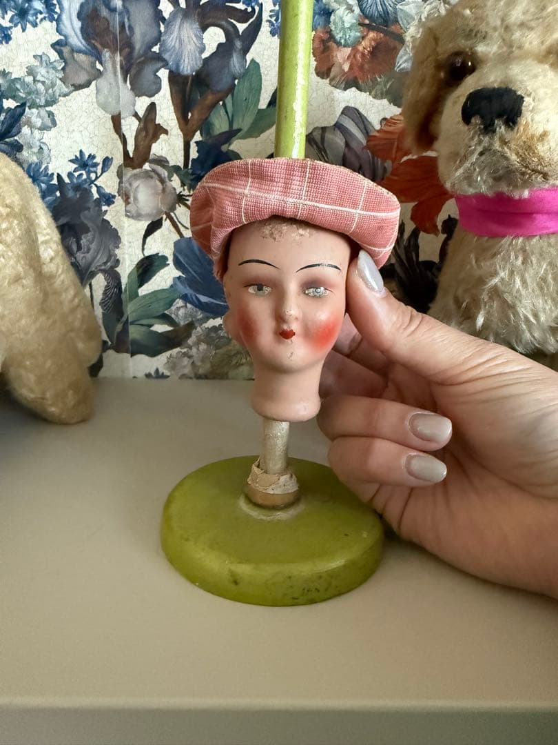 ドールヘッド付きハットスタンド　アンティーク