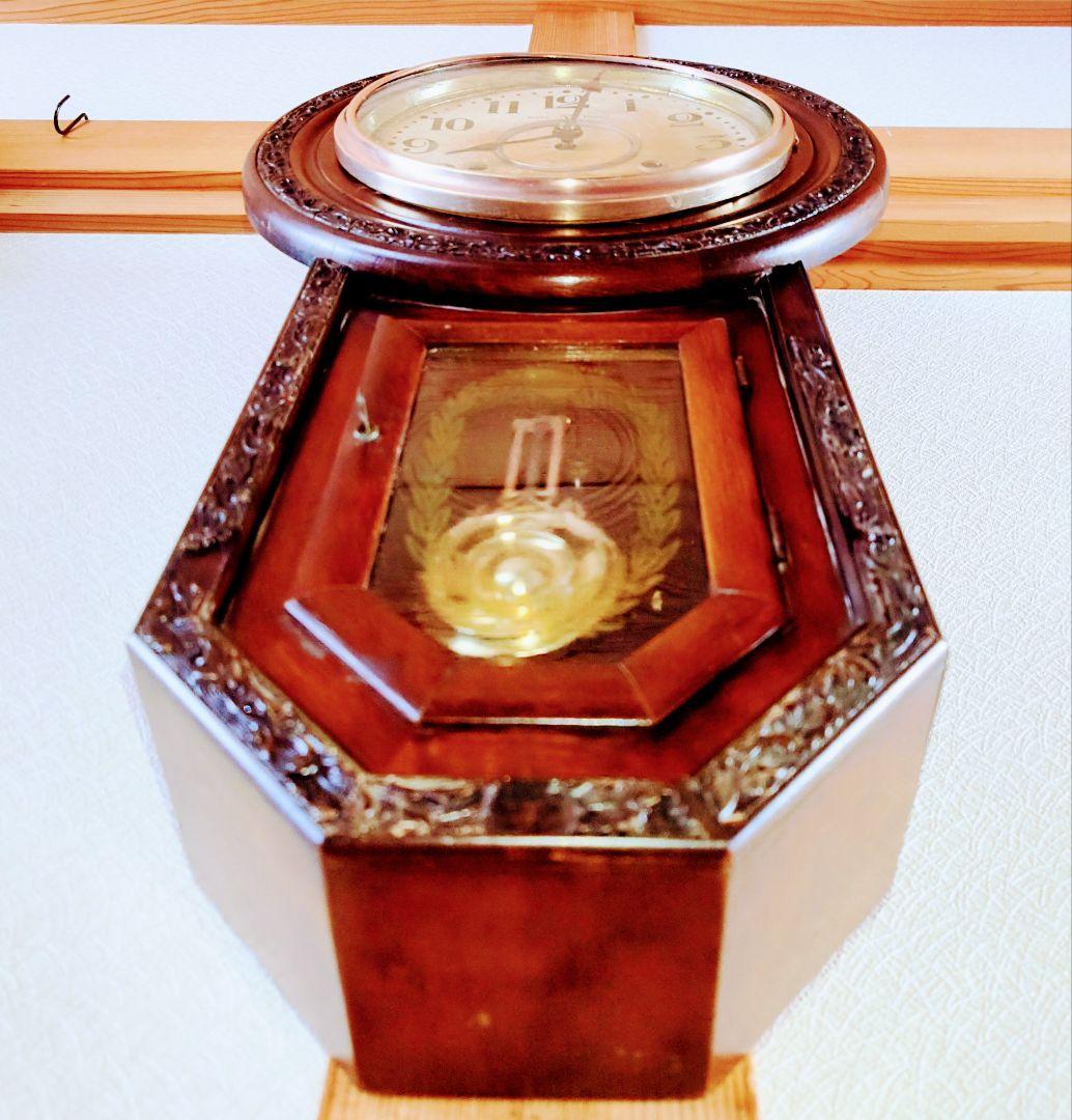 〈完動・美品〉地球印時計　装飾丸尾長ゼンマイ振り子時計 ボンボン時計　古時計