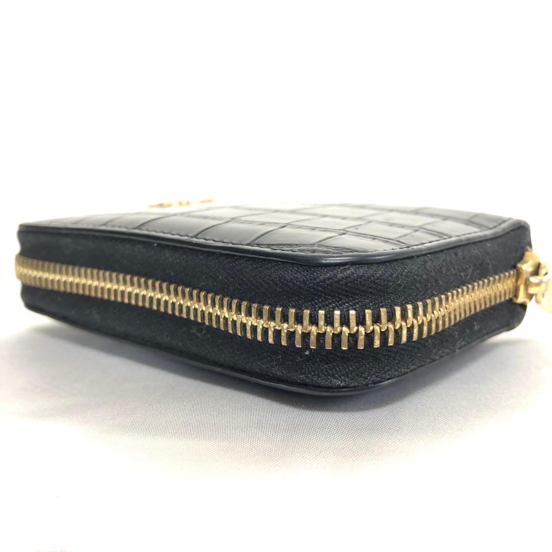 極美品　サンローランパリ　ケース　YSLロゴ　クロコ型押し　レザー　黒