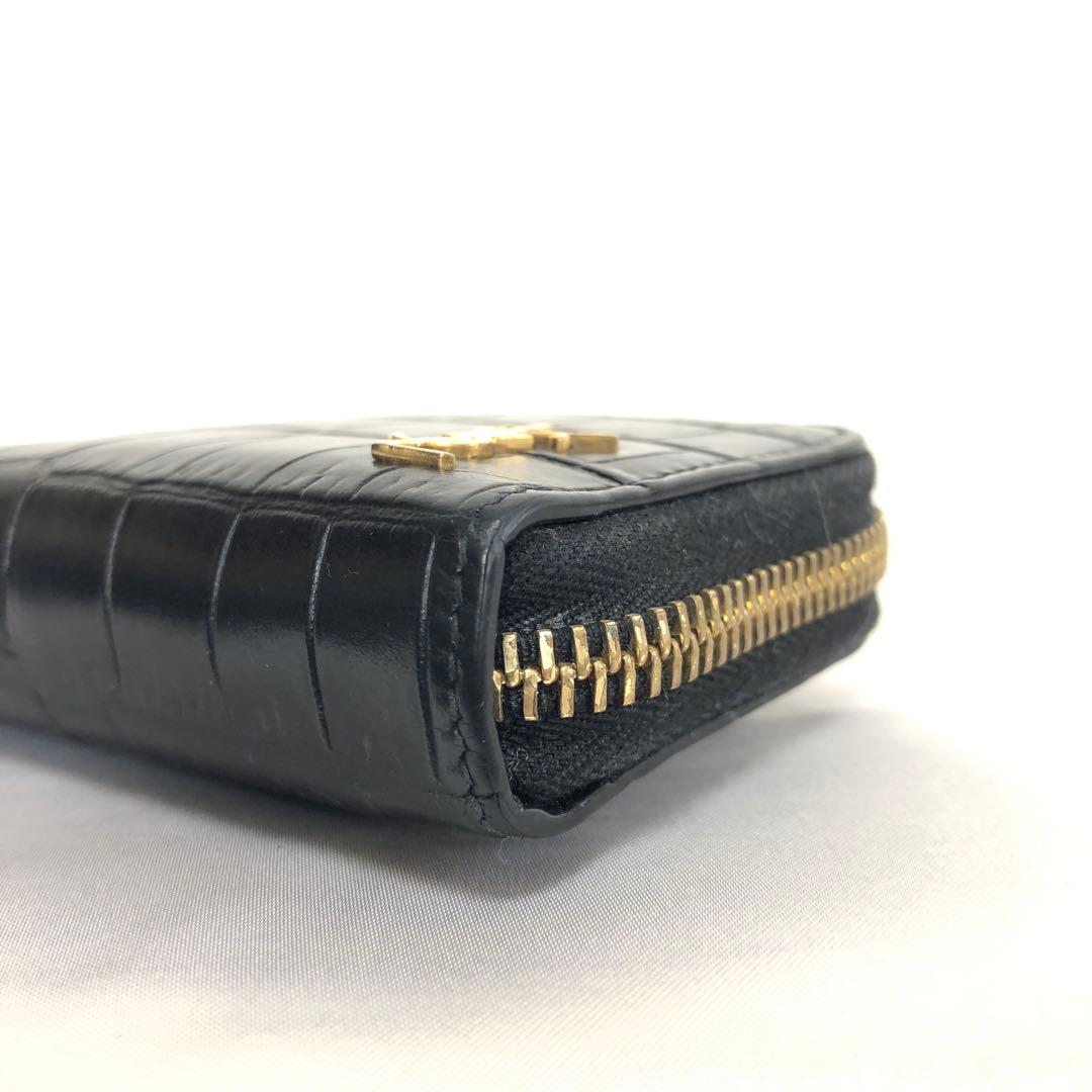 極美品　サンローランパリ　ケース　YSLロゴ　クロコ型押し　レザー　黒