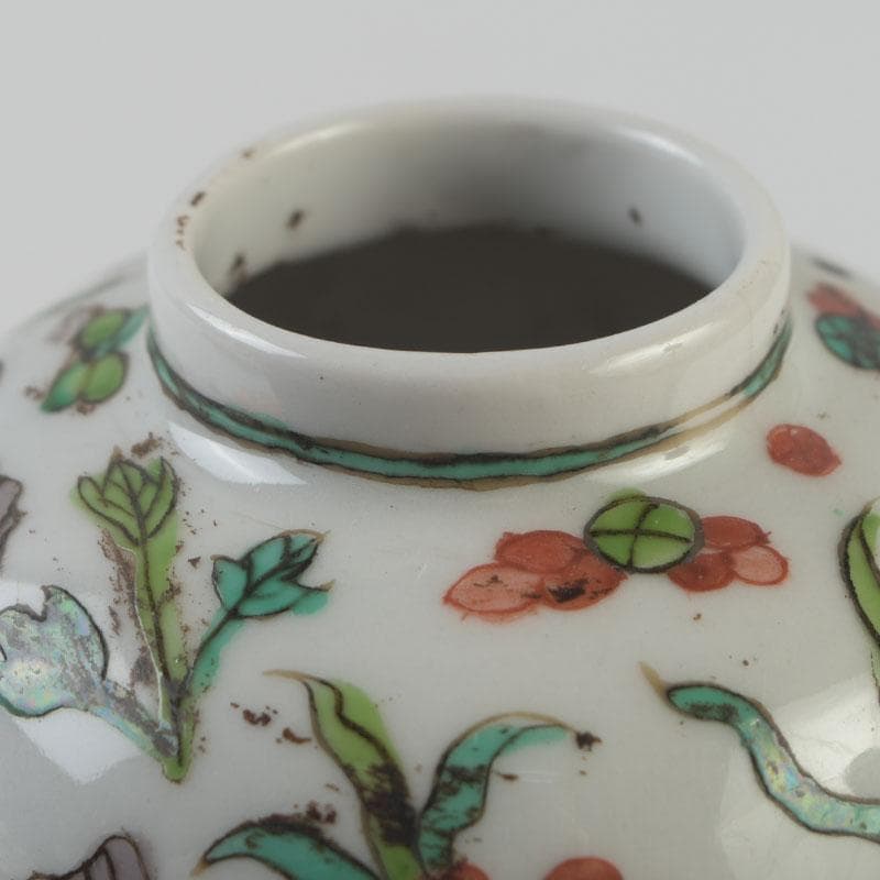 中国　大明嘉靖年製　赤絵　魚藻文　蓋壷　Z　8620