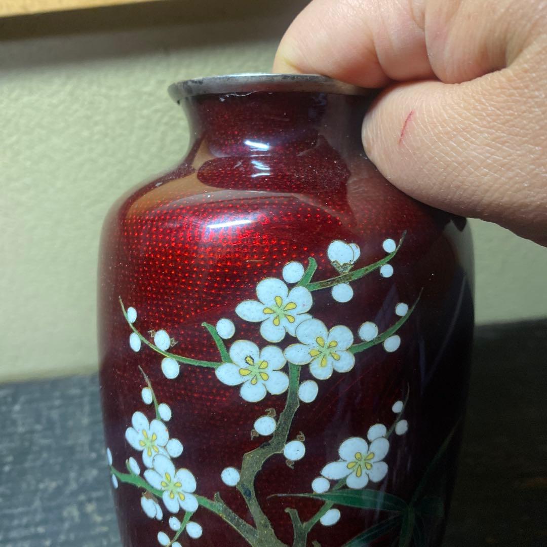 古玩　竹梅図七宝花瓶