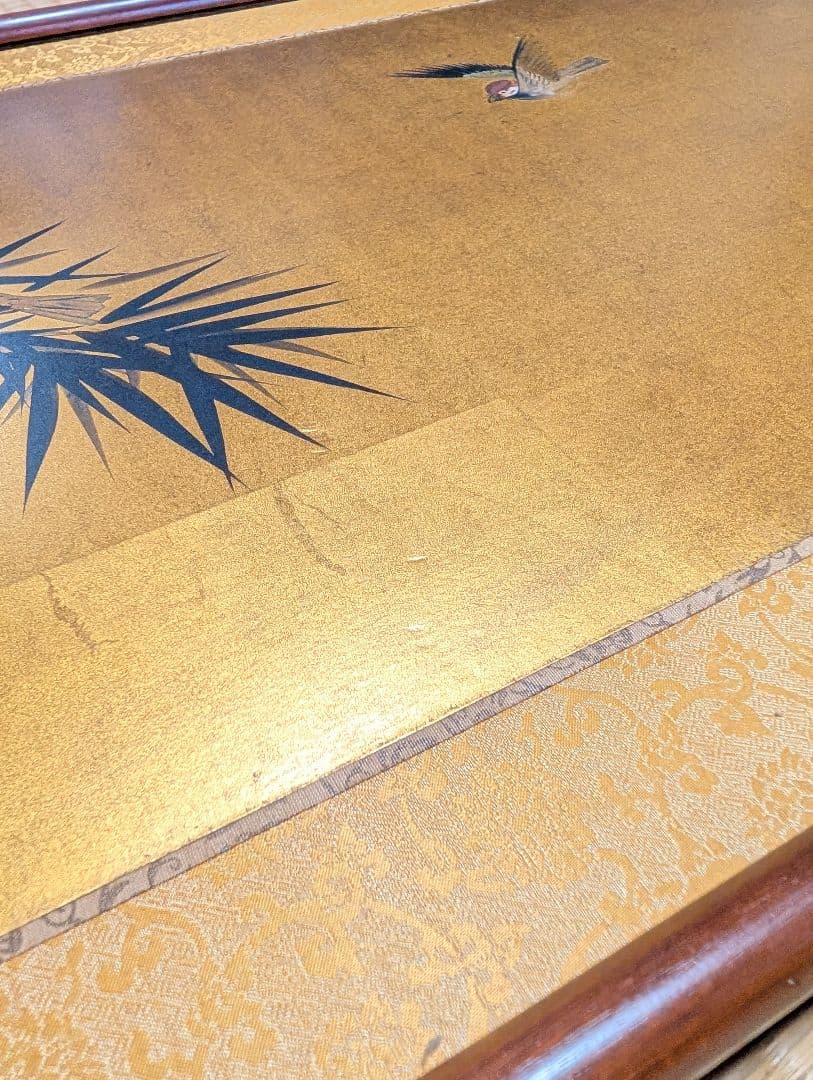 竹と雀の日本画（額装）