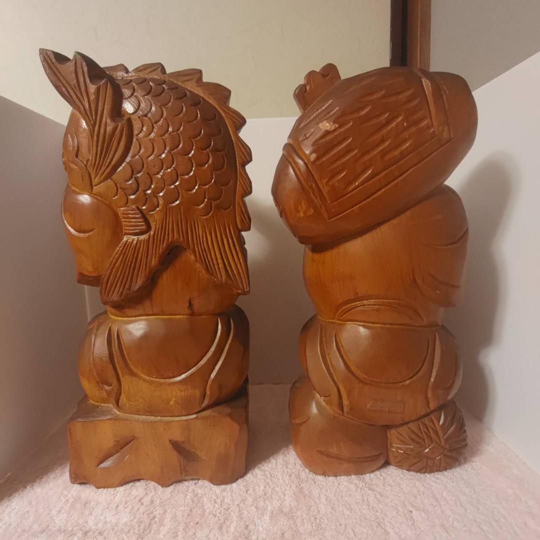 大黒様 恵比寿様 木彫り置物 2個セット 七福神 縁起物
