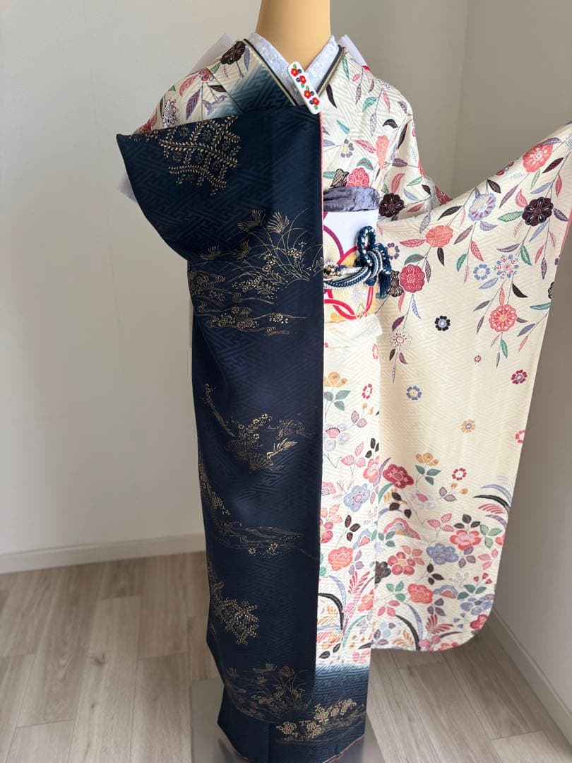 ニコニコ 　　♡ 振袖フルセット（７点）　正絹振袖　成人式　クリーニング済