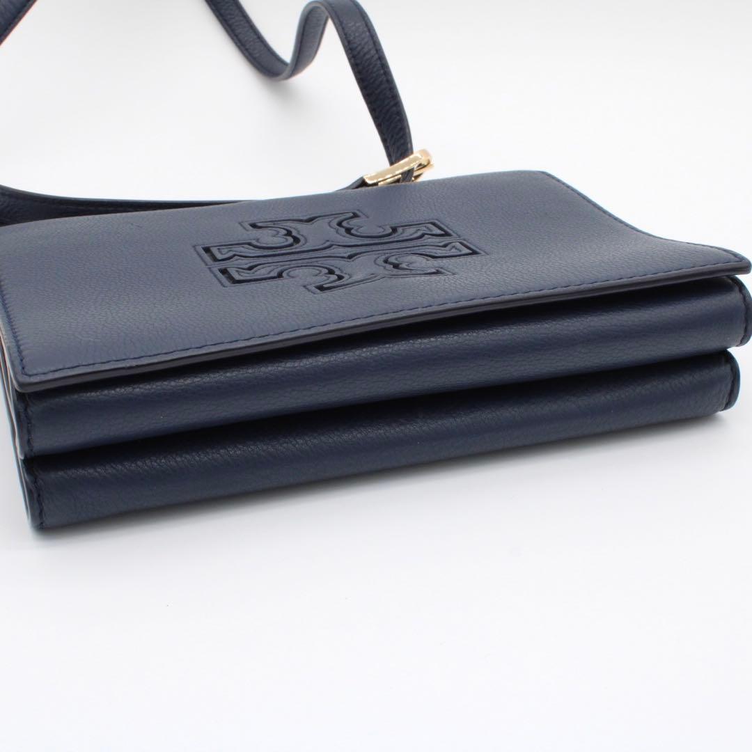 【美品】TORY BURCH レザー ショルダーバッグ クロスボディ ネイビー